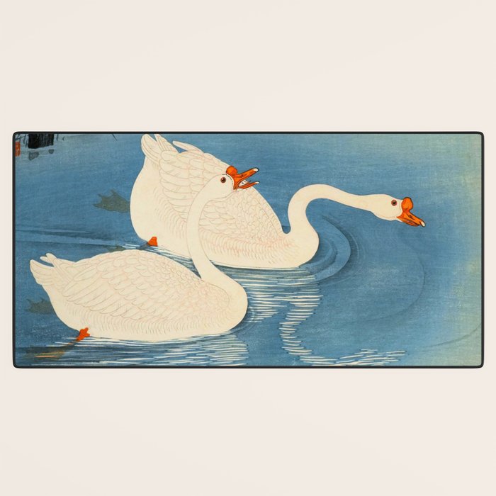 Shoson Two Geese Swimming Near Shore Antique Japanese Woodblock Print  Desk Mat Gallery Image 3
