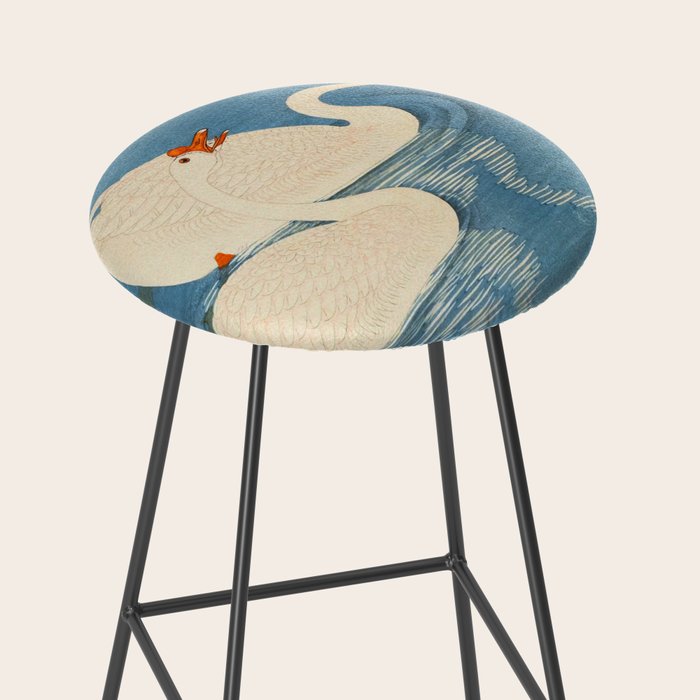 Shoson Two Geese Swimming Near Shore Antique Japanese Woodblock Print  Stool Gallery Image 2