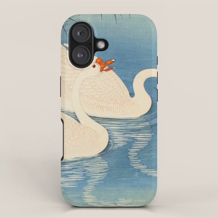 Shoson Two Geese Swimming Near Shore Antique Japanese Woodblock Print  iPhone Case Gallery Image 1