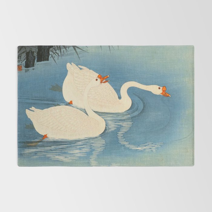 Shoson Two Geese Swimming Near Shore Antique Japanese Woodblock Print  Rug Gallery Image 2