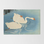 Shoson Two Geese Swimming Near Shore Antique Japanese Woodblock Print  Rug Gallery Image 2
