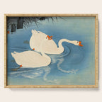 Shoson Two Geese Swimming Near Shore Antique Japanese Woodblock Print  Serving Tray Gallery Image 1