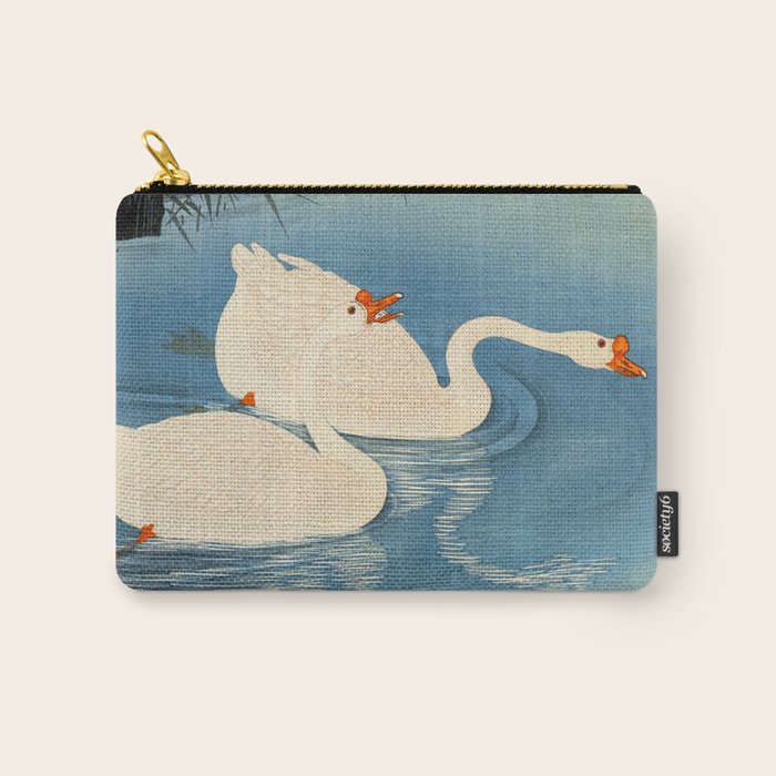 Shoson Two Geese Swimming Near Shore Antique Japanese Woodblock Print  Carry All Pouch Gallery Image 1