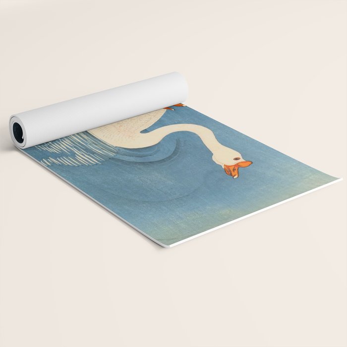 Shoson Two Geese Swimming Near Shore Antique Japanese Woodblock Print  Yoga Mat Gallery Image 2