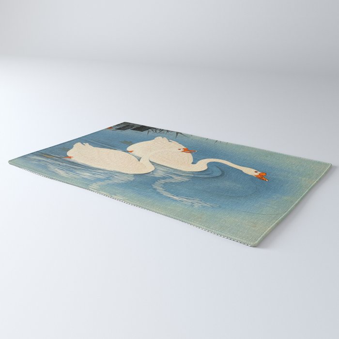 Shoson Two Geese Swimming Near Shore Antique Japanese Woodblock Print  Rug Gallery Image 3