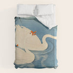 Shoson Two Geese Swimming Near Shore Antique Japanese Woodblock Print  Duvet Cover Gallery Image 6
