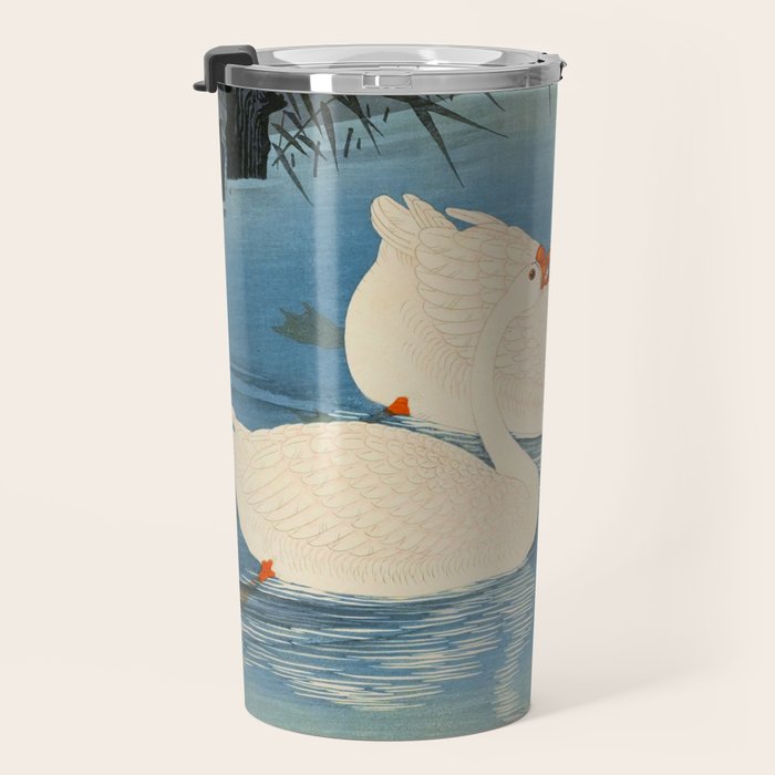 Shoson Two Geese Swimming Near Shore Antique Japanese Woodblock Print  Travel Mug Gallery Image 3