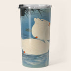 Shoson Two Geese Swimming Near Shore Antique Japanese Woodblock Print  Travel Mug Gallery Image 3