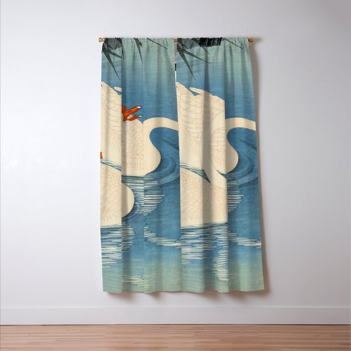 Shoson Two Geese Swimming Near Shore Antique Japanese Woodblock Print  Window Curtain Gallery Image 3