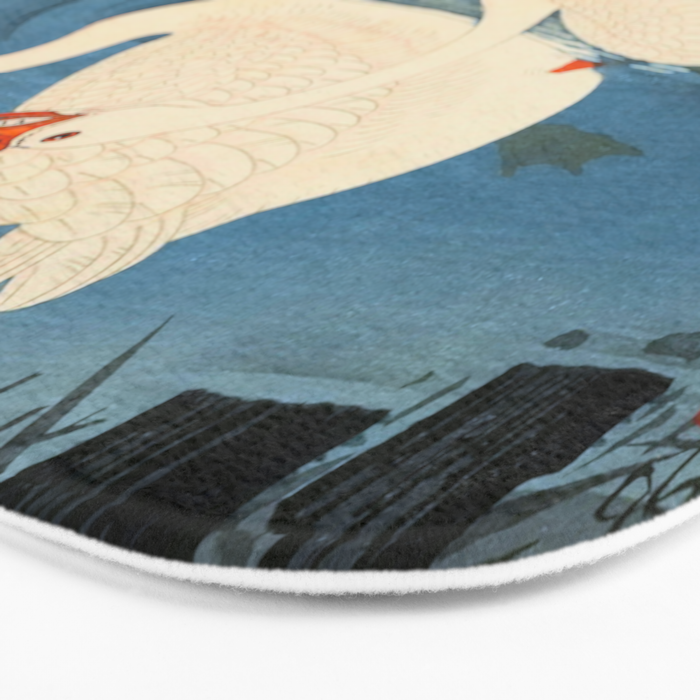 Shoson Two Geese Swimming Near Shore Antique Japanese Woodblock Print  Bath Mat Gallery Image 3
