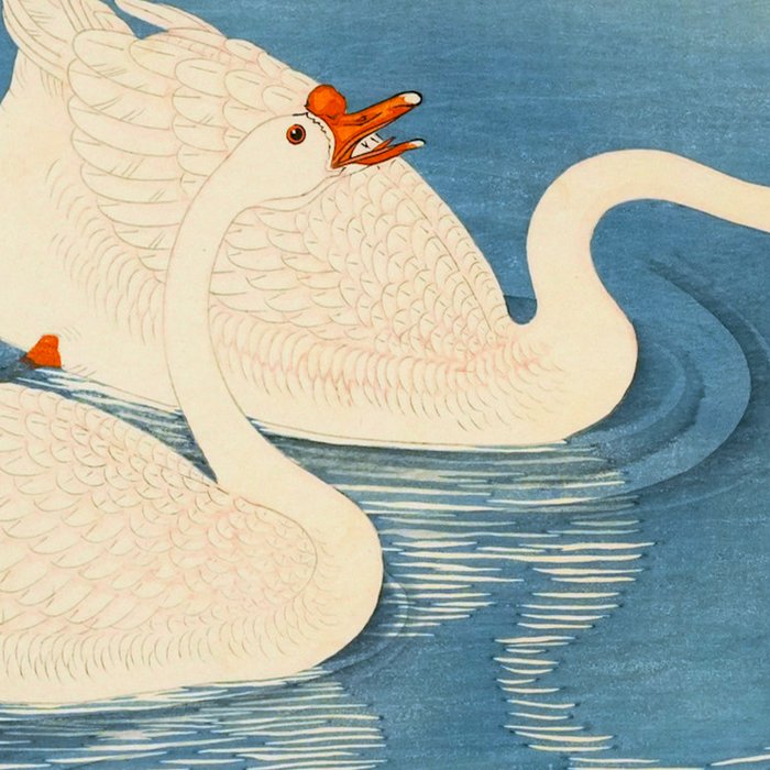 Shoson Two Geese Swimming Near Shore Antique Japanese Woodblock Print  Coffee Mug Gallery Image 2