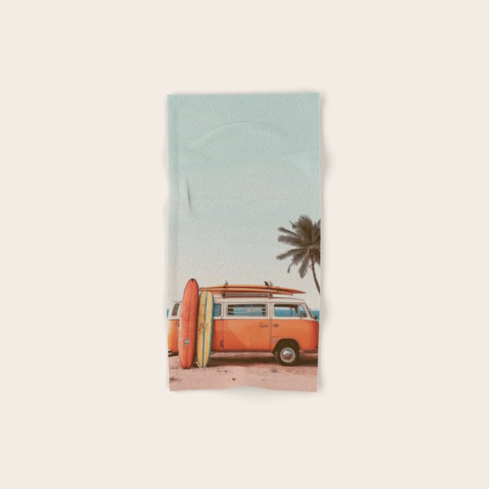 Surf Van I - Vintage Coastal Adventure Print Bath Towel Gallery Image 1