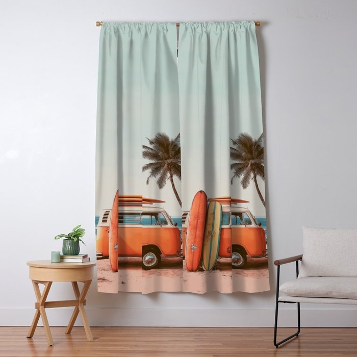 Surf Van I - Vintage Coastal Adventure Print Window Curtain Gallery Image 5