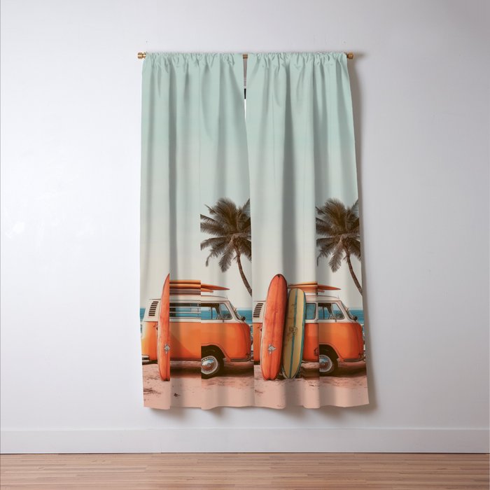 Surf Van I - Vintage Coastal Adventure Print Window Curtain Gallery Image 3