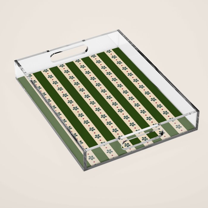Green And Cream Stripes And Flowers Acrylic Tray Gallery Image 1