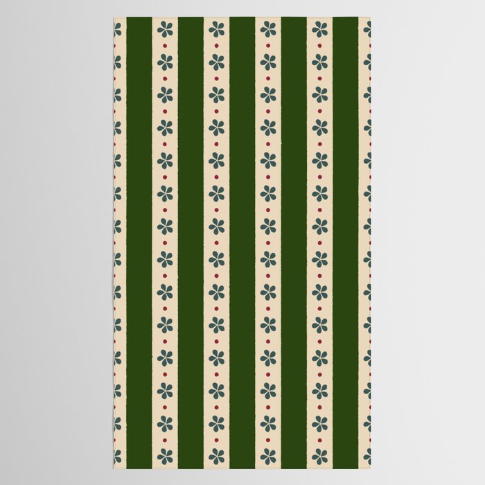 Green And Cream Stripes And Flowers Tablecloth Gallery Image 2