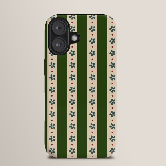 Green And Cream Stripes And Flowers iPhone Case Gallery Image 13
