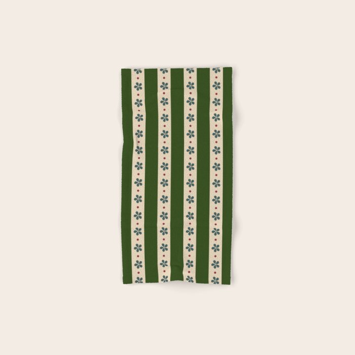Green And Cream Stripes And Flowers Bath Towel Gallery Image 1