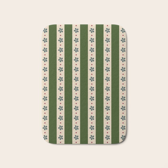 Green And Cream Stripes And Flowers Bath Mat Gallery Image 1
