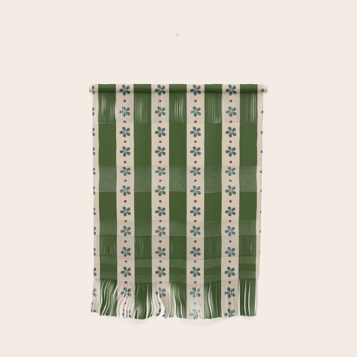 Green And Cream Stripes And Flowers Wall Hanging Gallery Image 1