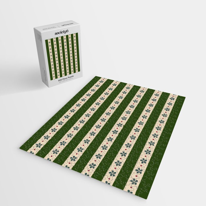 Green And Cream Stripes And Flowers Jigsaw Puzzle Gallery Image 2