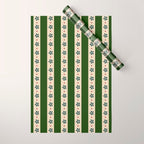 Green And Cream Stripes And Flowers Wrapping Paper Gallery Image 1