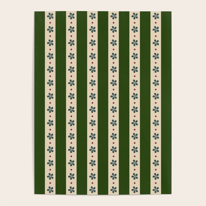 Green And Cream Stripes And Flowers Poster Gallery Image 4