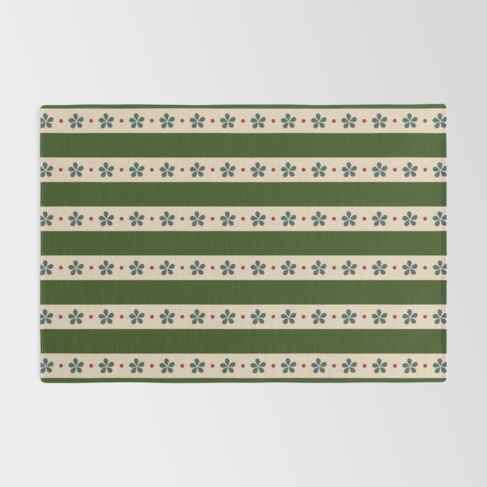 Green And Cream Stripes And Flowers Rug Gallery Image 2