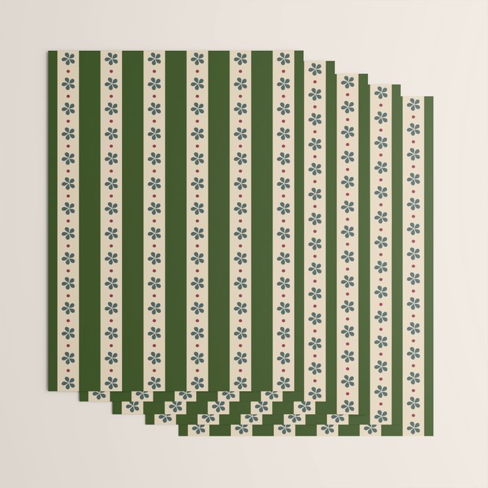 Green And Cream Stripes And Flowers Wrapping Paper Gallery Image 3