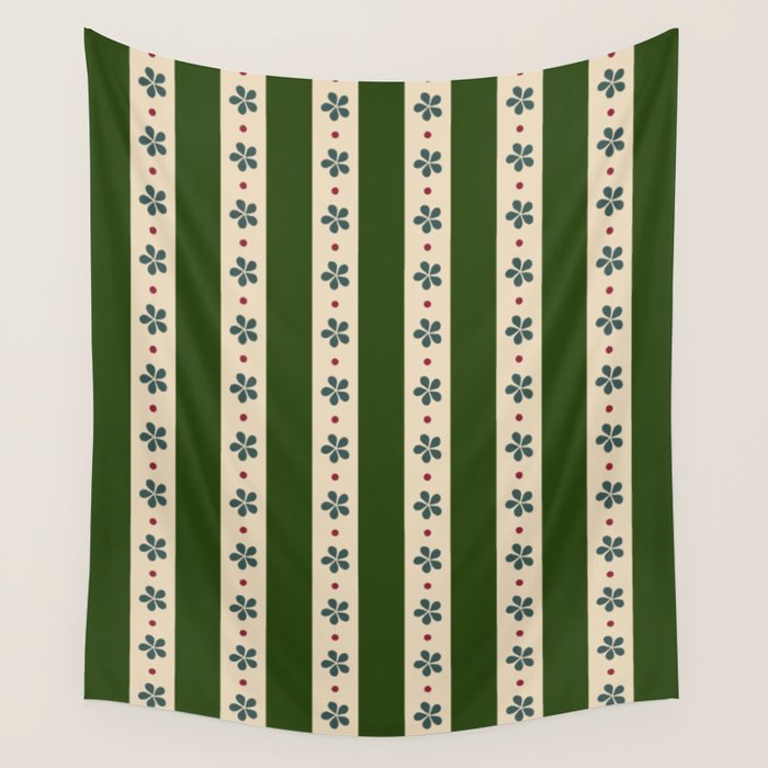 Green And Cream Stripes And Flowers Wall Tapestry Gallery Image 4