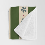 Green And Cream Stripes And Flowers Throw Blanket Gallery Image 3