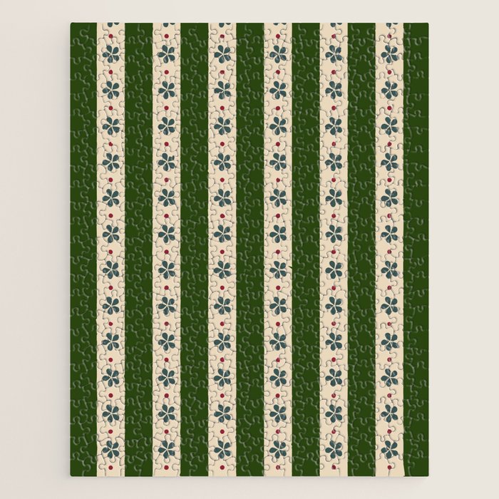 Green And Cream Stripes And Flowers Jigsaw Puzzle Gallery Image 1