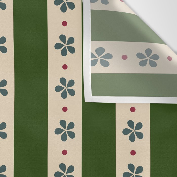 Green And Cream Stripes And Flowers Wall Tapestry Gallery Image 3
