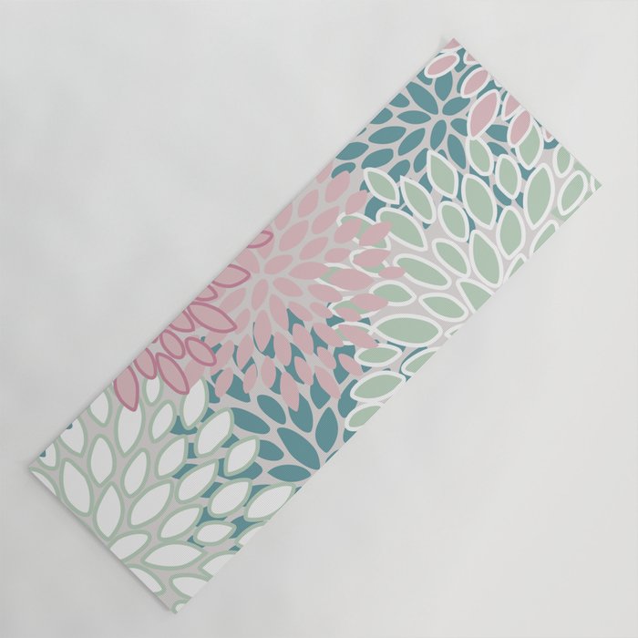 Floral Blooms, Soft Pink, Green and Teal, Design Prints Yoga Mat Gallery Image 1