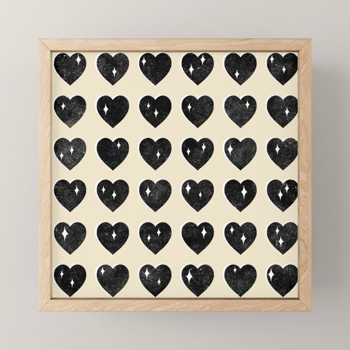 Love Hearts - black and cream Mini Art Print Gallery Image 1