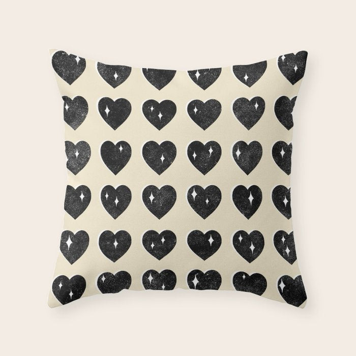 Love Hearts - black and cream Throw Pillow Gallery Image 6