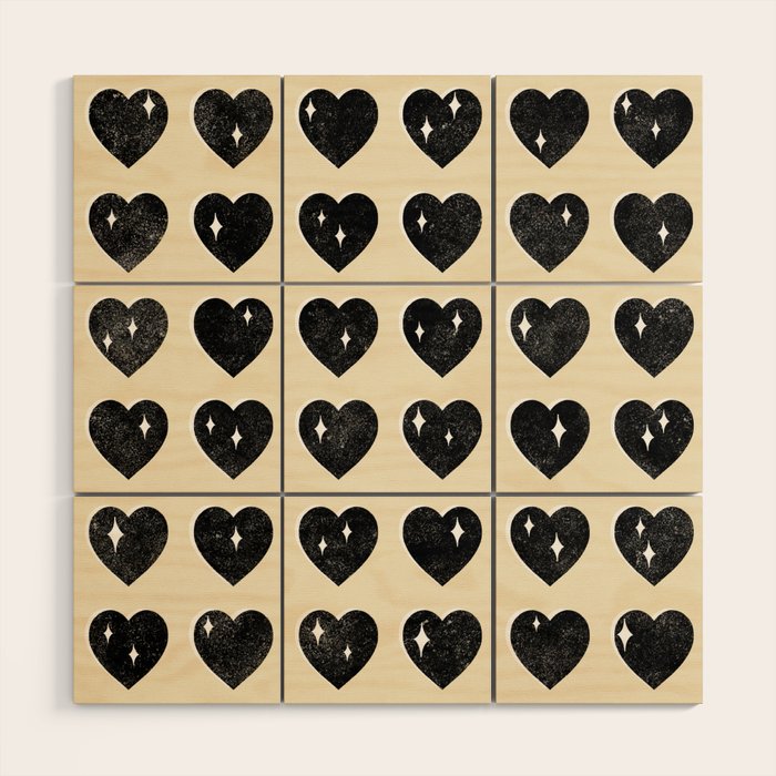 Love Hearts - black and cream Wood Wall Art Gallery Image 1
