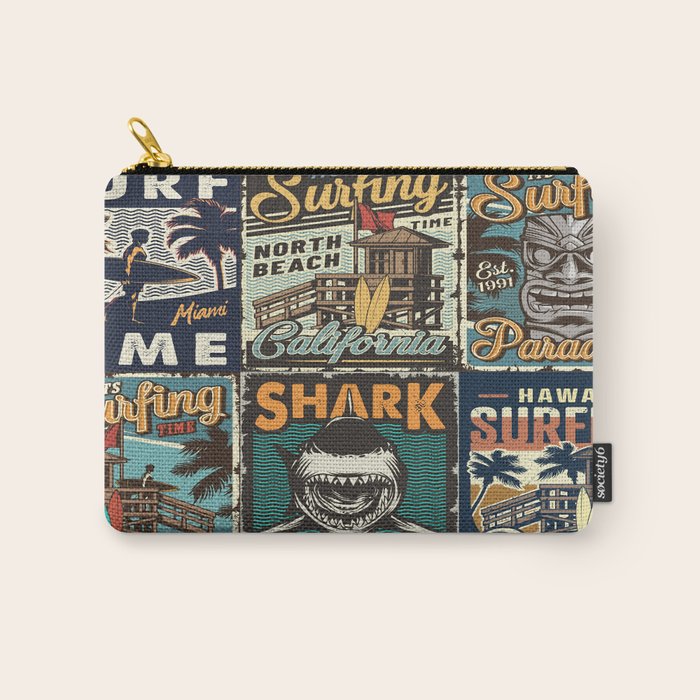 Vintage Surfing Poster Carry All Pouch Gallery Image 1