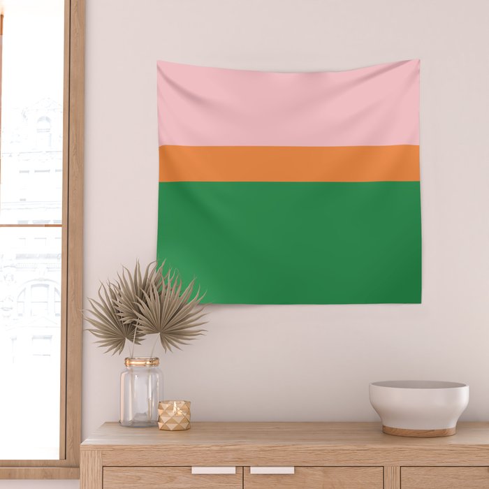 Color Block Striped Solid Pink Green Orange Wall Tapestry Gallery Image 2