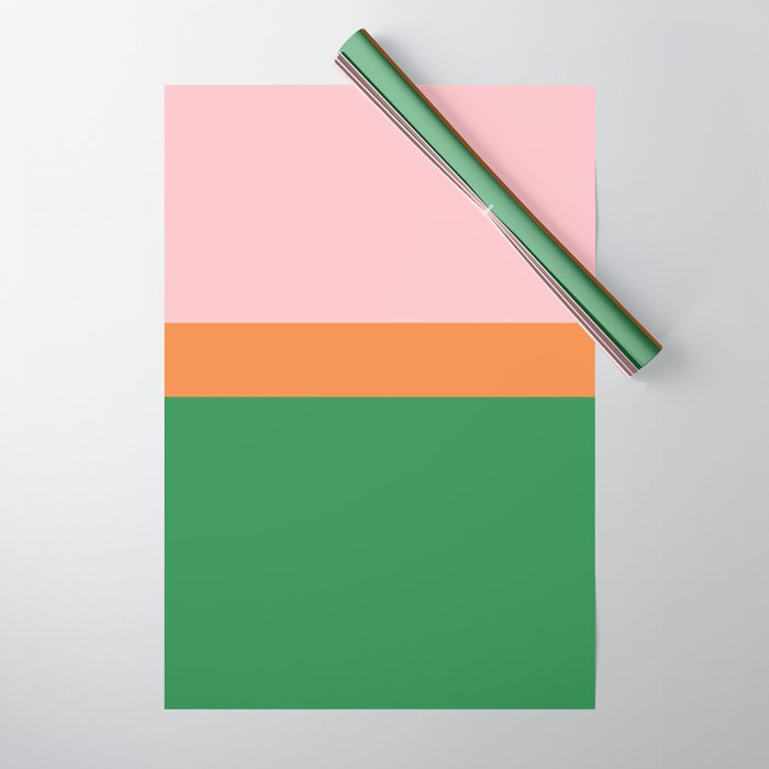 Color Block Striped Solid Pink Green Orange Wrapping Paper Gallery Image 1