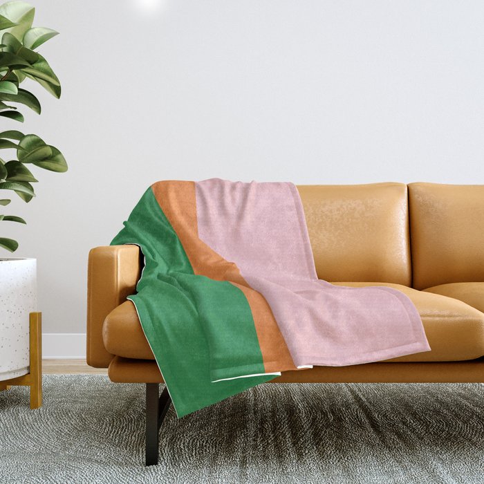 Color Block Striped Solid Pink Green Orange Throw Blanket Gallery Image 1