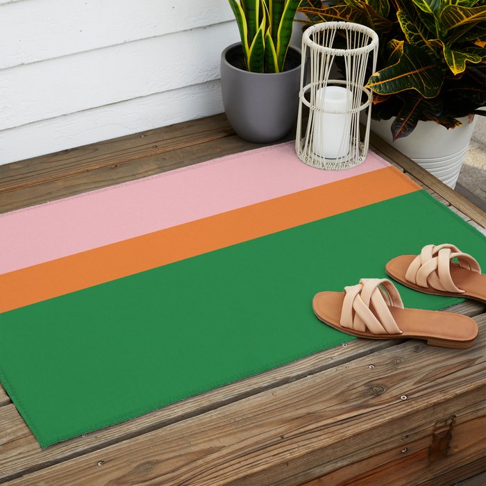 Color Block Striped Solid Pink Green Orange Outdoor Rug Gallery Image 2