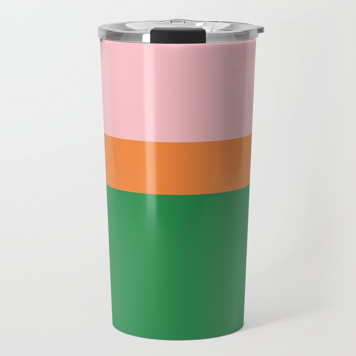 Color Block Striped Solid Pink Green Orange Travel Mug Gallery Image 1