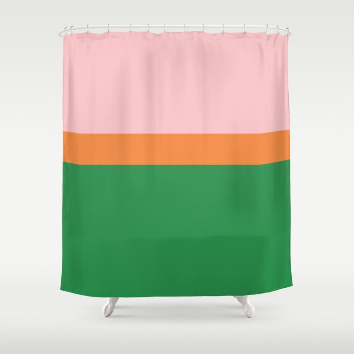 Color Block Striped Solid Pink Green Orange Shower Curtain Gallery Image 1