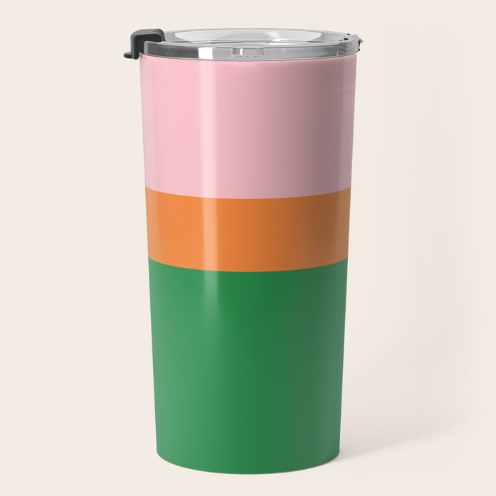 Color Block Striped Solid Pink Green Orange Travel Mug Gallery Image 3