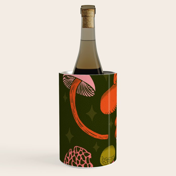 Texas Mushrooms - Bright Multicolor on Green Wine Chiller Gallery Image 2