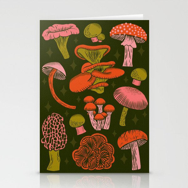 Texas Mushrooms - Bright Multicolor on Green Stationery Card Gallery Image 2