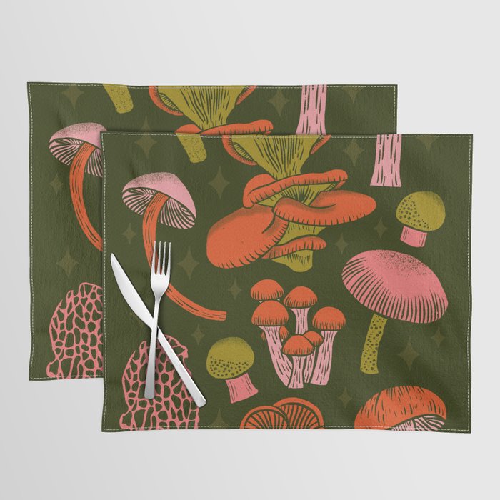 Texas Mushrooms - Bright Multicolor on Green Placemat Gallery Image 1