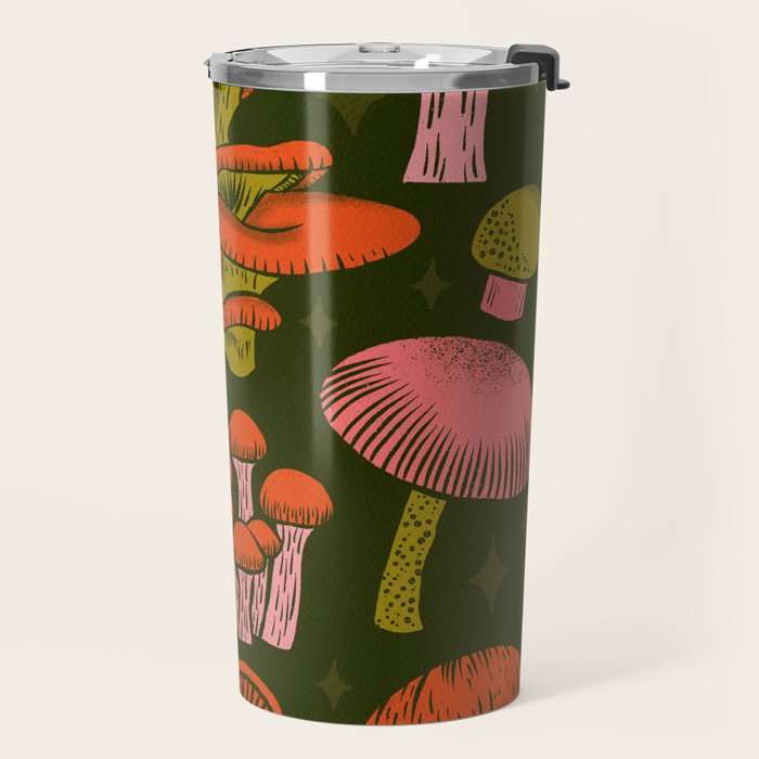 Texas Mushrooms - Bright Multicolor on Green Travel Mug Gallery Image 2