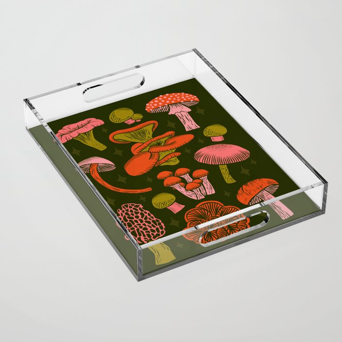Texas Mushrooms - Bright Multicolor on Green Acrylic Tray Gallery Image 1